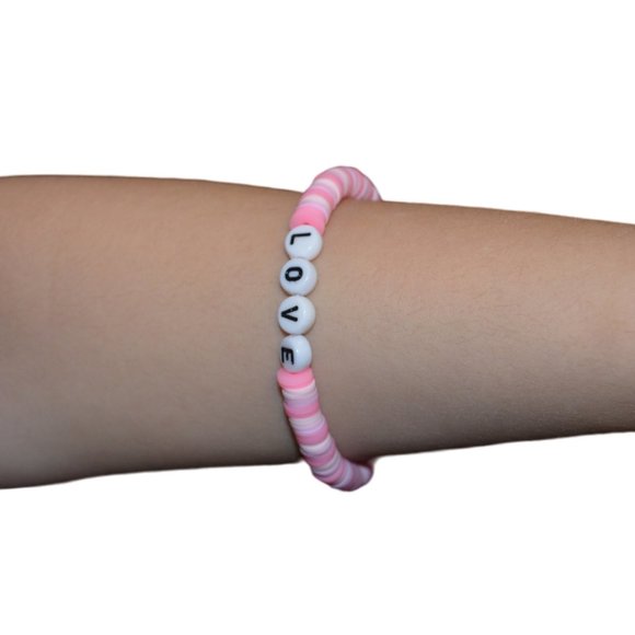 Handmade Set/3 Clay Rubber Beads Elastic Kids Bracelet Blue Pink 3" length/half - Picture 12 of 15